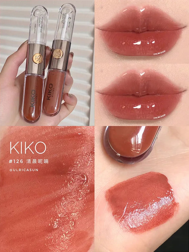 Kiko Lipgloss Doppelseitige Glasur Langanhaltender, nicht haftender, spiegelnder Flüssiglippenstift Natürliches, nacktes Lippen-Make-up Schönheitskosmetik