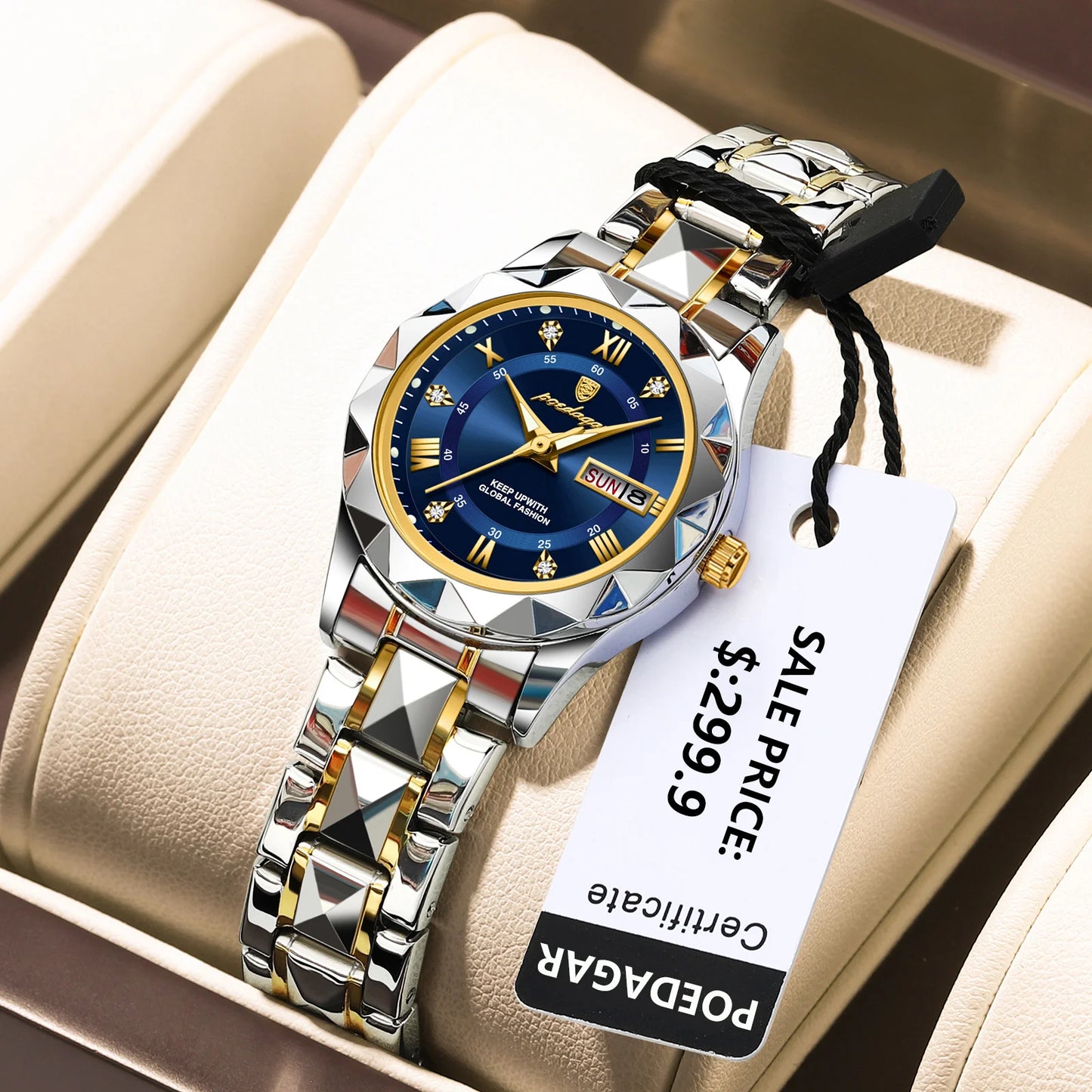 POEDAGAR Luxus Damen Kleid Uhr Leuchtende Wasserdichte Woche Datum Frau Armbanduhr Edelstahl Frauen Quarz Uhren reloj + box