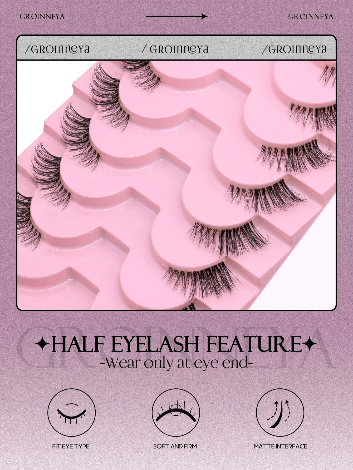 GROINNEYA Halbwimpern, Halbwimpern, weich, natürlich, durchsichtig, Bandwimpern, natürlicher Look, Kunstnerz, wispy Nerzwimpern, Verlängerung, Make-up