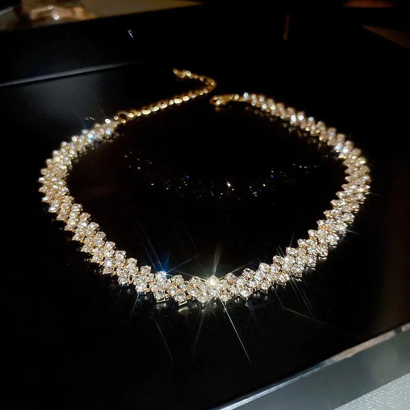 Luxuriöse, glänzende Choker-Halskette mit Strasssteinen für Frauen, personalisierte geometrische Kristallketten, Hochzeitsschmuck