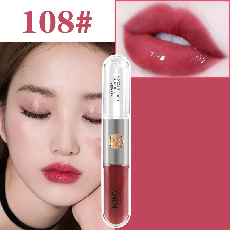 Kiko Lipgloss Doppelseitige Glasur Langanhaltender, nicht haftender, spiegelnder Flüssiglippenstift Natürliches, nacktes Lippen-Make-up Schönheitskosmetik