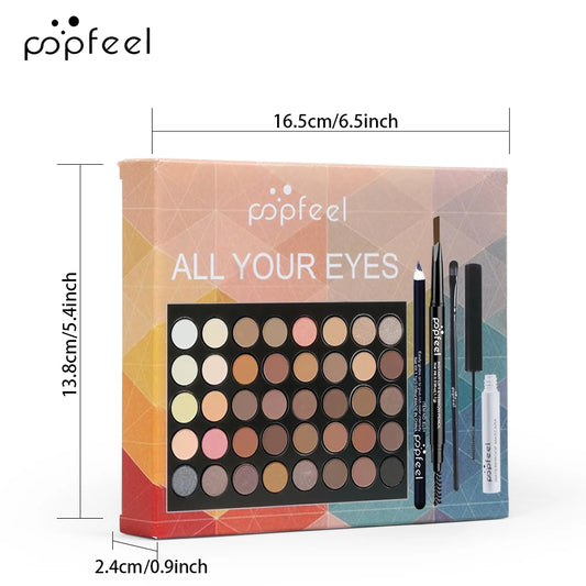 POPFEEL Augen-Make-up-Set, Lidschatten-Palette, Eyeliner, Mascara, Augenbrauenstift, Make-up-Tool-Set-Box, Geschenke für Frauen