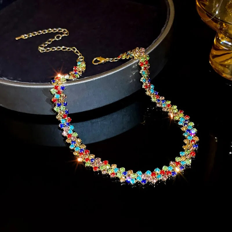 Luxuriöse, glänzende Choker-Halskette mit Strasssteinen für Frauen, personalisierte geometrische Kristallketten, Hochzeitsschmuck