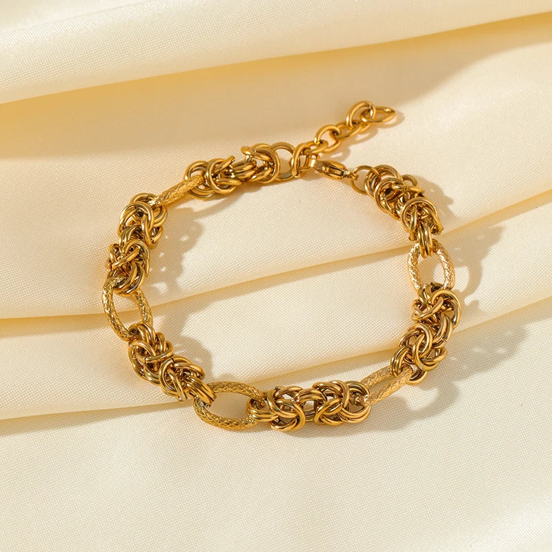 EILIECK 316L Edelstahl Twisted Armband Armreifen für Frauen Trendy 18K vergoldet Handgelenk Kette wasserdicht