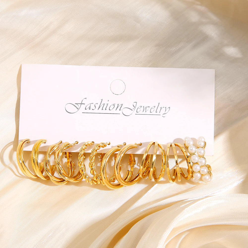 Herz-Perlen-Ohrhänger-Set, Metall, goldfarben, Schmetterlingsverschlüsse, Ohrringe für Frauen, Muschel, trendiger Schmuck