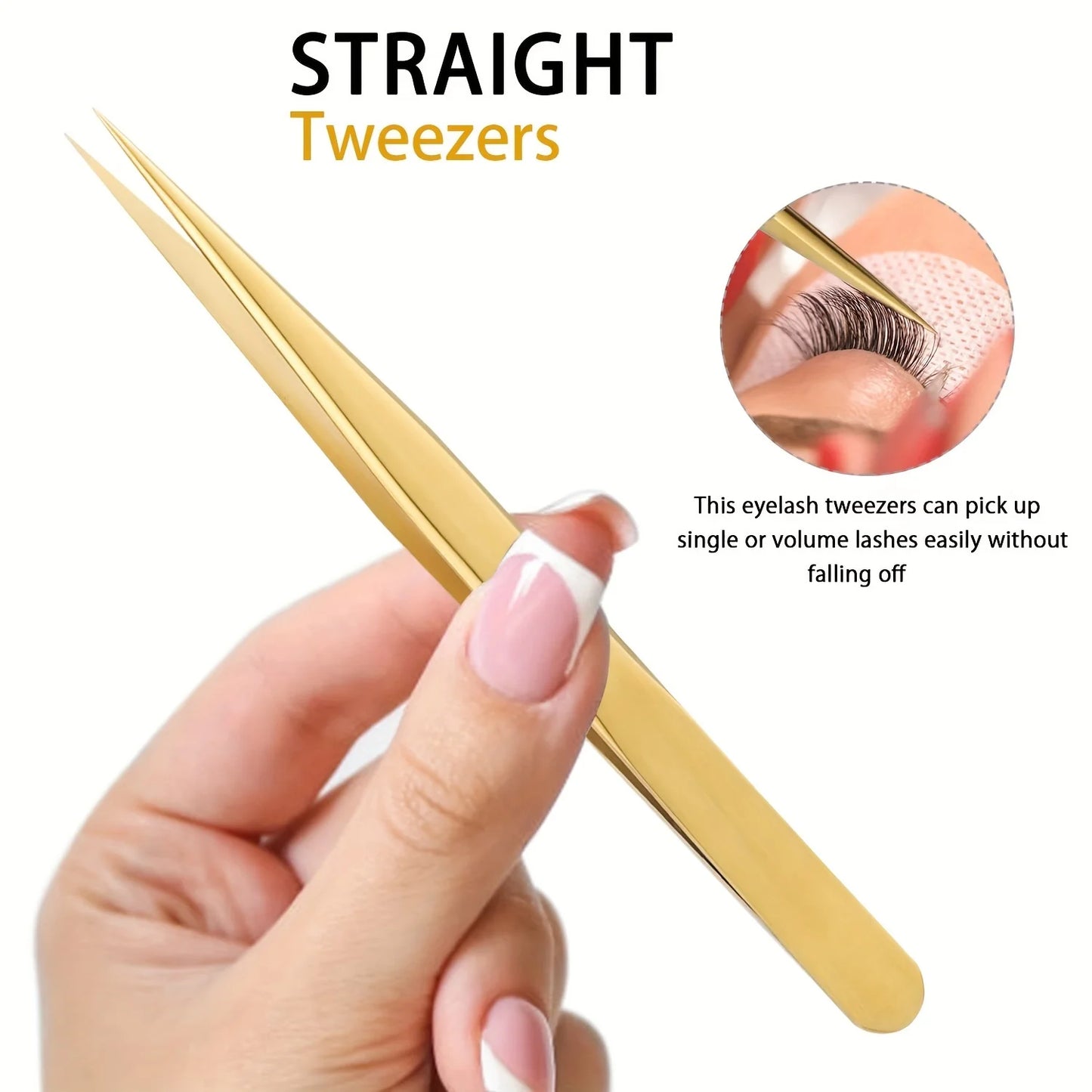 High Precision Lash Tweezers Set - Includes 3 Stainless Steel Eyelash Tweezers