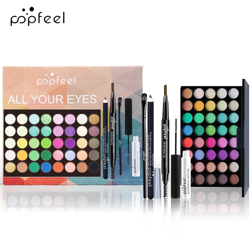POPFEEL Augen-Make-up-Set, Lidschatten-Palette, Eyeliner, Mascara, Augenbrauenstift, Make-up-Tool-Set-Box, Geschenke für Frauen