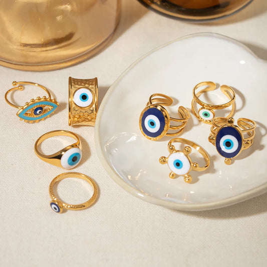 Stainless Steel 18K Gold Plated Devil's Eye Opening Rings
