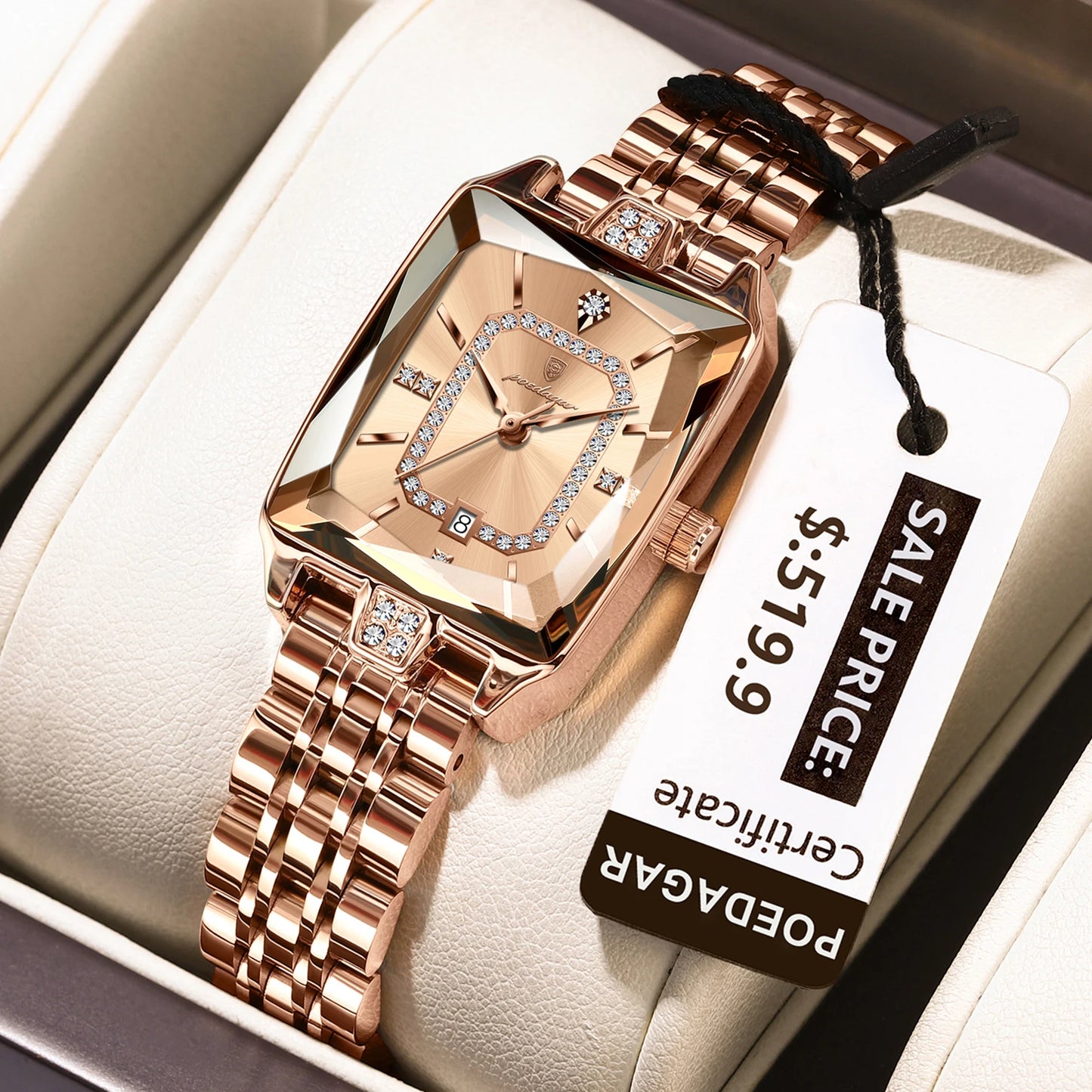 POEDAGAR Top Elegante Damen Armbanduhr Wasserdicht Datum Damenuhr Edelstahl Rechteck Quarz Damenuhren Weiblich Reloj