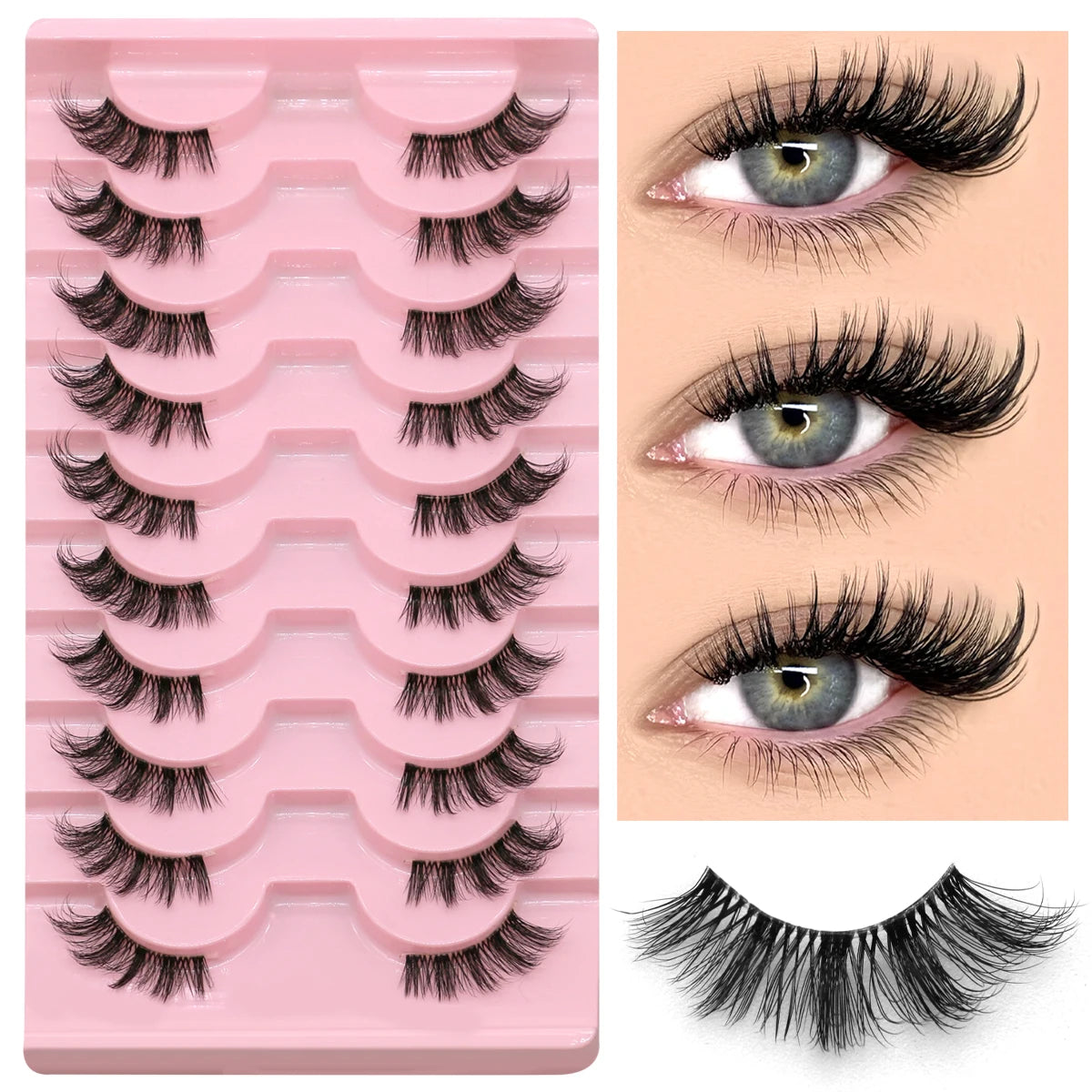 GROINNEYA Halbwimpern, Halbwimpern, weich, natürlich, durchsichtig, Bandwimpern, natürlicher Look, Kunstnerz, wispy Nerzwimpern, Verlängerung, Make-up