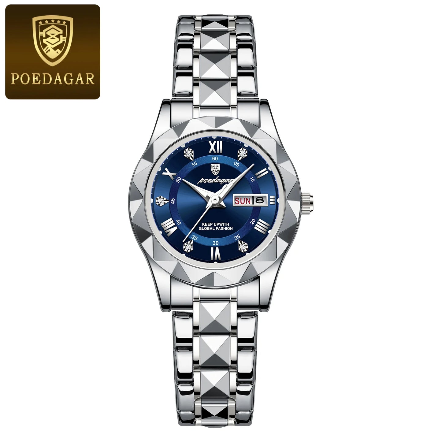POEDAGAR Luxus Damen Kleid Uhr Leuchtende Wasserdichte Woche Datum Frau Armbanduhr Edelstahl Frauen Quarz Uhren reloj + box