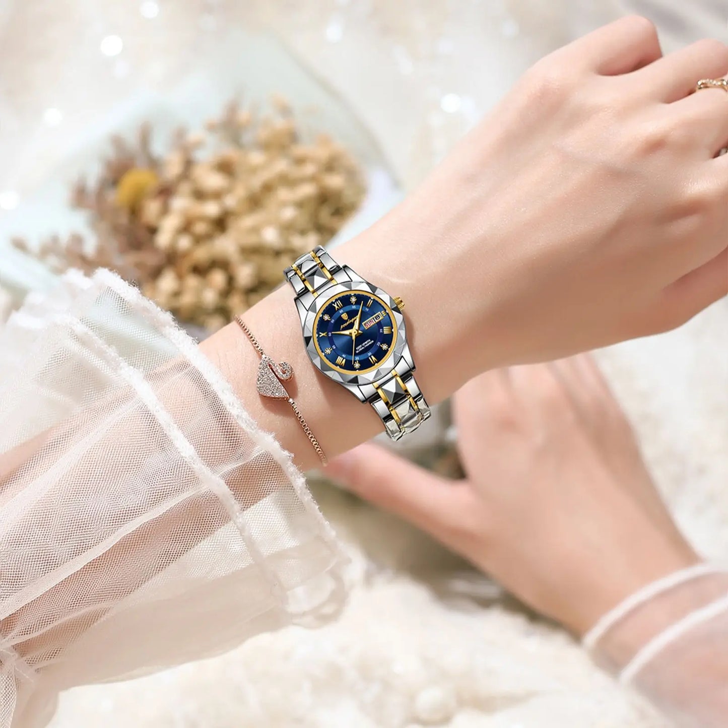 POEDAGAR Luxus Damen Kleid Uhr Leuchtende Wasserdichte Woche Datum Frau Armbanduhr Edelstahl Frauen Quarz Uhren reloj + box