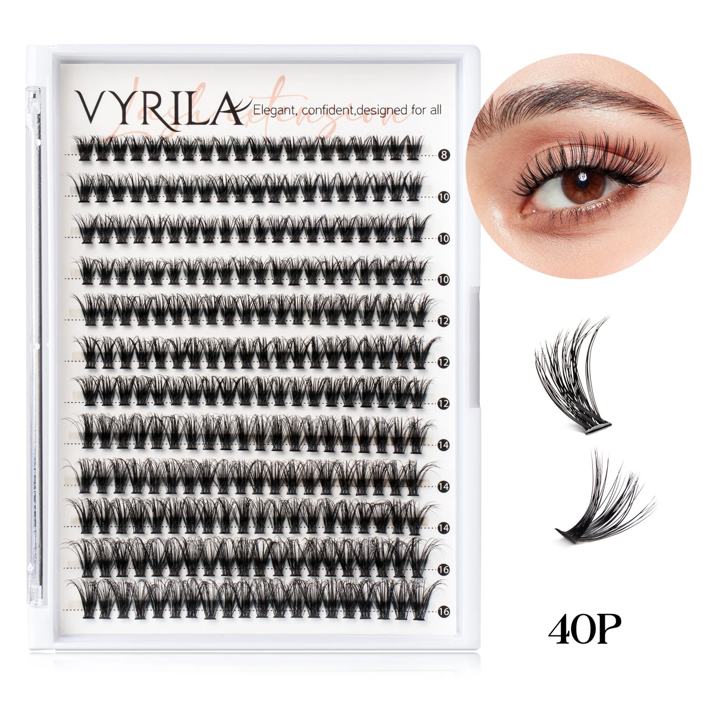 Einzelne Wimpern, Cluster C Curl Mix Wimperncluster, 3D Wispy DIY Wimpernverlängerung, 0,1 mm, superdünnes Band, wiederverwendbare natürliche Wimpern
