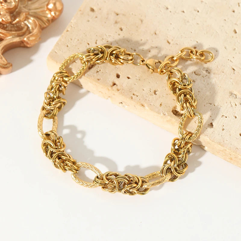 EILIECK 316L Edelstahl Twisted Armband Armreifen für Frauen Trendy 18K vergoldet Handgelenk Kette wasserdicht