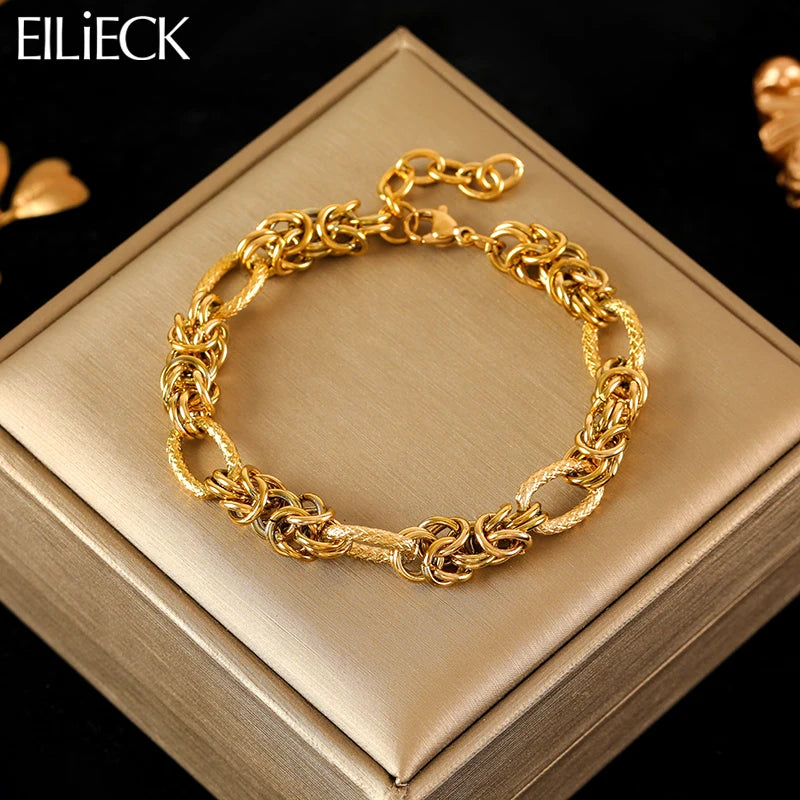 EILIECK 316L Edelstahl Twisted Armband Armreifen für Frauen Trendy 18K vergoldet Handgelenk Kette wasserdicht