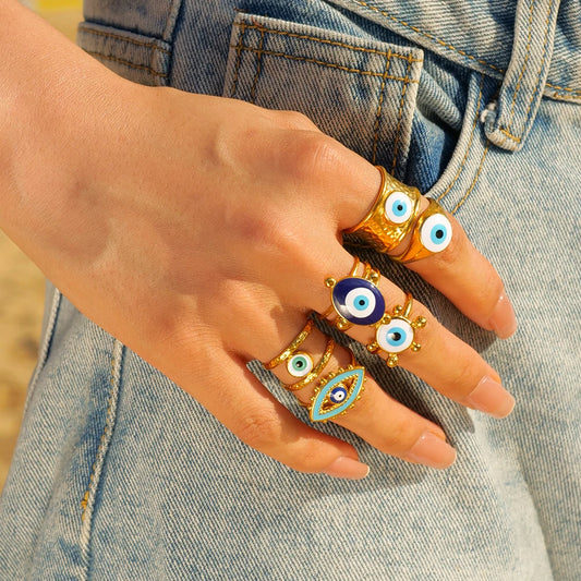 Stainless Steel 18K Gold Plated Devil's Eye Opening Rings