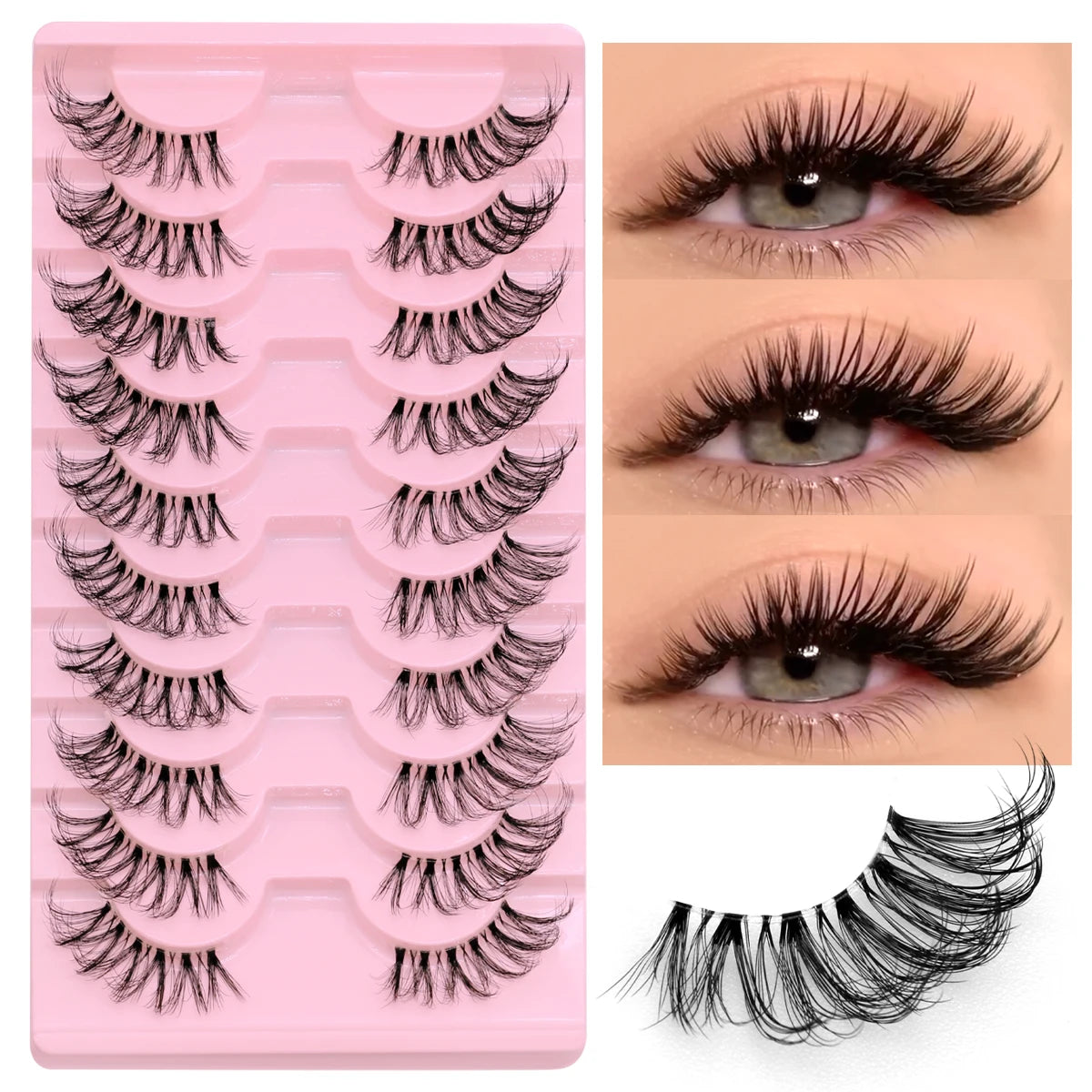 GROINNEYA Halbwimpern, Halbwimpern, weich, natürlich, durchsichtig, Bandwimpern, natürlicher Look, Kunstnerz, wispy Nerzwimpern, Verlängerung, Make-up