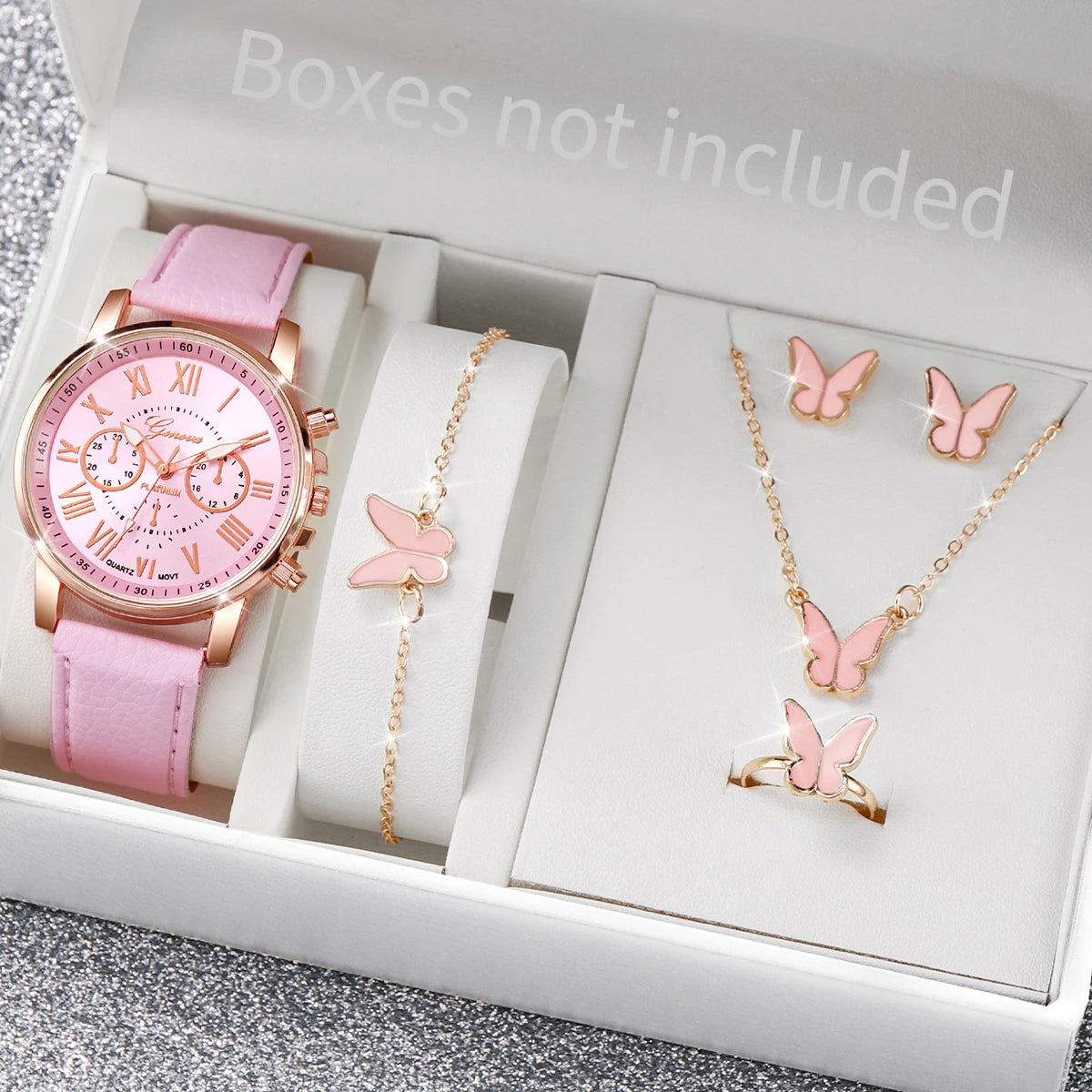 5/6 STÜCKE Mode Damen Quarzuhr Lederband Analog Armbanduhren Herz Strass Schmuck Set