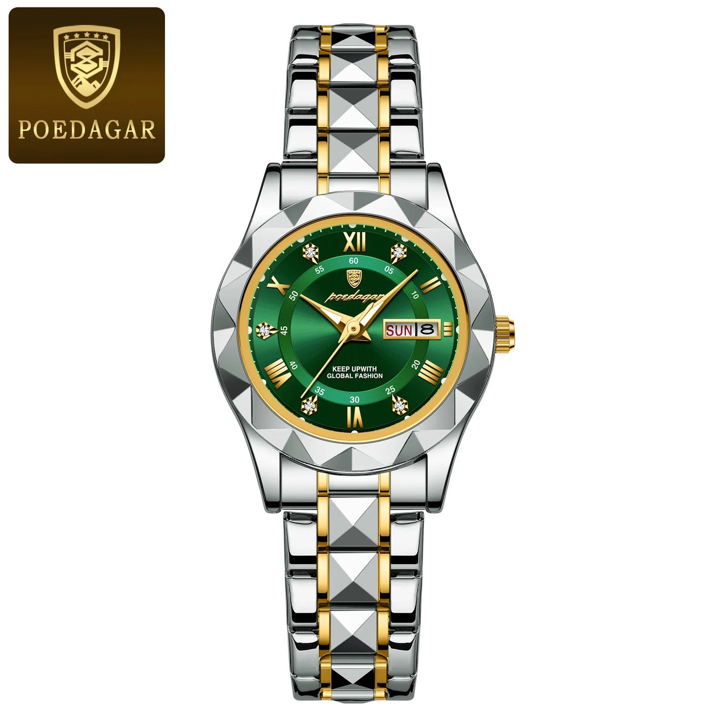 POEDAGAR Luxus Damen Kleid Uhr Leuchtende Wasserdichte Woche Datum Frau Armbanduhr Edelstahl Frauen Quarz Uhren reloj + box