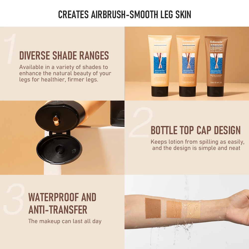 Make-up-Lotion für die Beine, ebenmäßiger Hautton, Körpergrundierung, wasserfeste, lang anhaltende Bräunungscreme für den Körper, mittleres Bronze-Make-up für die Beine