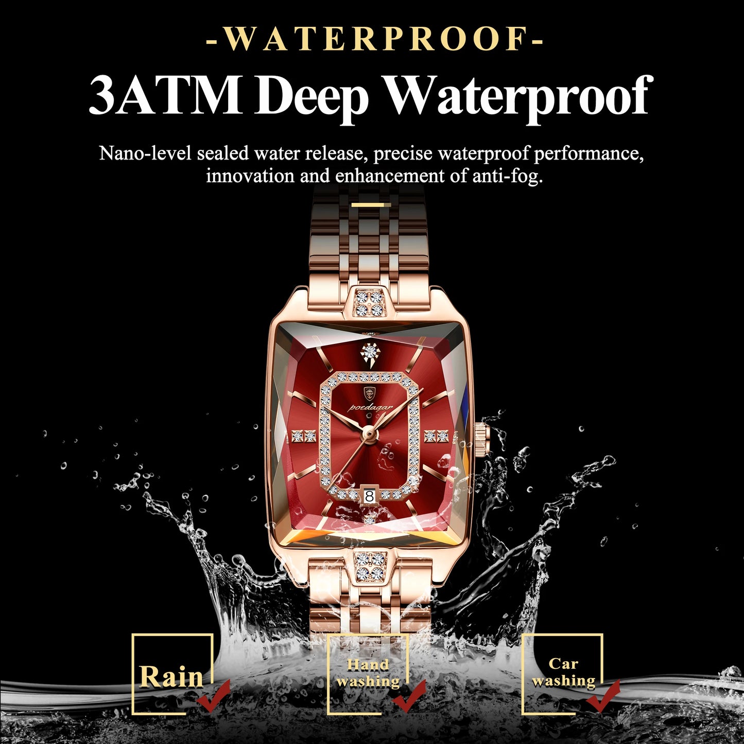 POEDAGAR Top Elegante Damen Armbanduhr Wasserdicht Datum Damenuhr Edelstahl Rechteck Quarz Damenuhren Weiblich Reloj