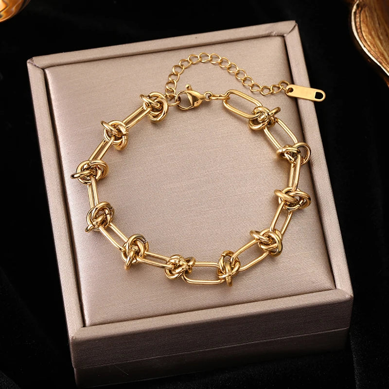 EILIECK 316L Edelstahl Twisted Armband Armreifen für Frauen Trendy 18K vergoldet Handgelenk Kette wasserdicht