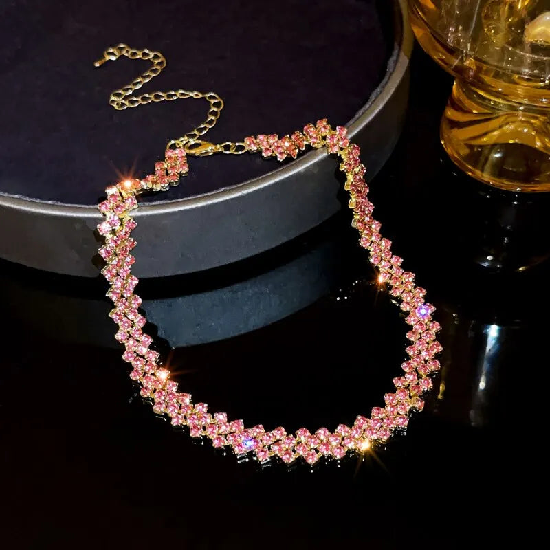 Luxuriöse, glänzende Choker-Halskette mit Strasssteinen für Frauen, personalisierte geometrische Kristallketten, Hochzeitsschmuck