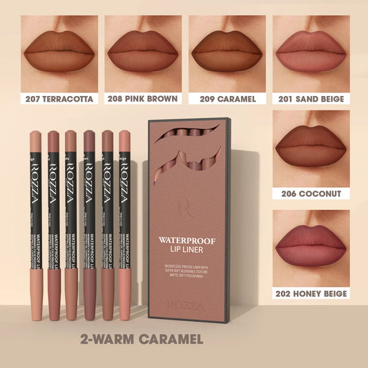 Rozza Wasserfester Lipliner-Stift-Set, Schwereloser, präziser Liner mit superweicher, mischbarer Textur, matt, weich