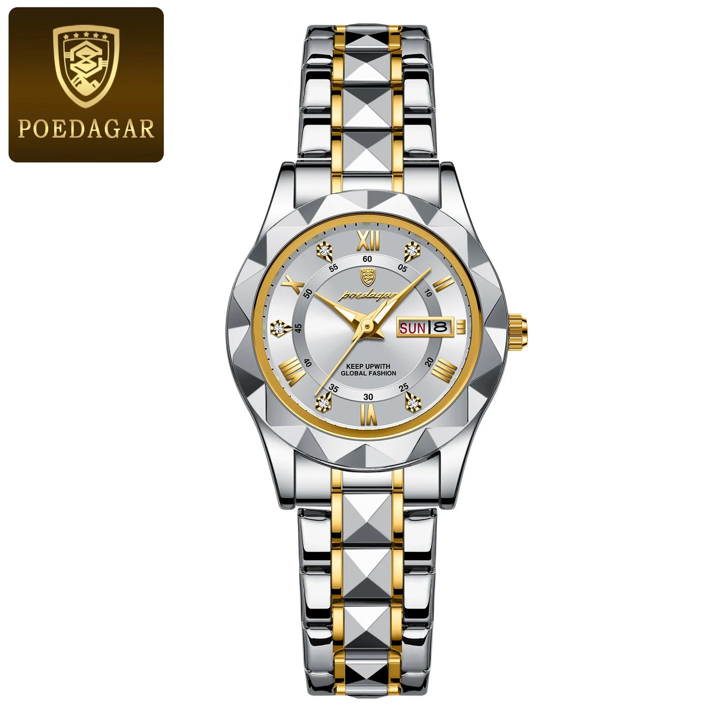 POEDAGAR Luxus Damen Kleid Uhr Leuchtende Wasserdichte Woche Datum Frau Armbanduhr Edelstahl Frauen Quarz Uhren reloj + box