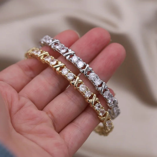 Plated zircon letter X opening bracelet