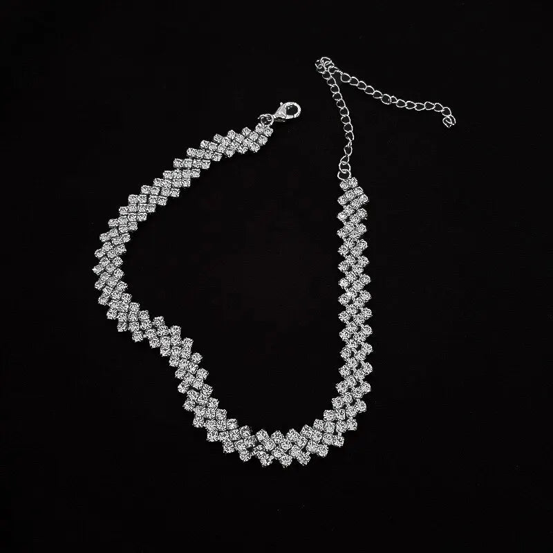 Luxuriöse, glänzende Choker-Halskette mit Strasssteinen für Frauen, personalisierte geometrische Kristallketten, Hochzeitsschmuck