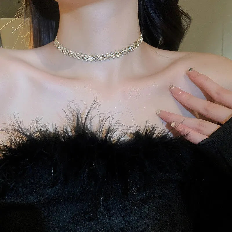 Luxuriöse, glänzende Choker-Halskette mit Strasssteinen für Frauen, personalisierte geometrische Kristallketten, Hochzeitsschmuck