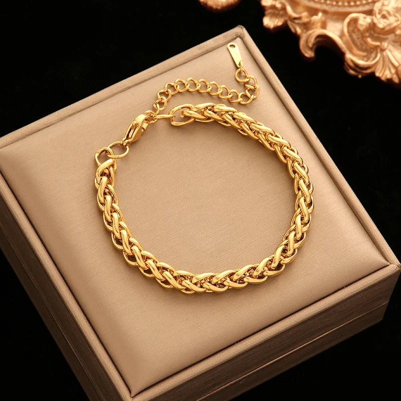 EILIECK 316L Edelstahl Twisted Armband Armreifen für Frauen Trendy 18K vergoldet Handgelenk Kette wasserdicht