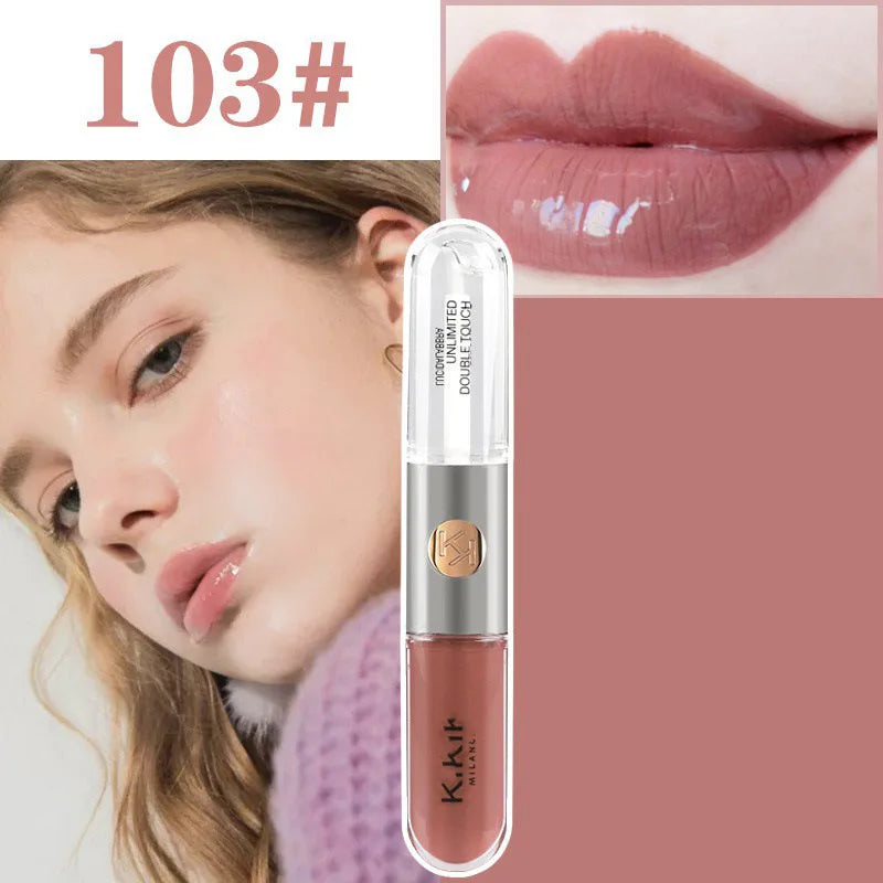 Kiko Lipgloss Doppelseitige Glasur Langanhaltender, nicht haftender, spiegelnder Flüssiglippenstift Natürliches, nacktes Lippen-Make-up Schönheitskosmetik