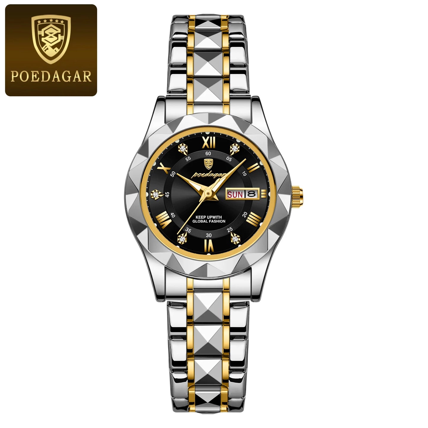 POEDAGAR Luxus Damen Kleid Uhr Leuchtende Wasserdichte Woche Datum Frau Armbanduhr Edelstahl Frauen Quarz Uhren reloj + box