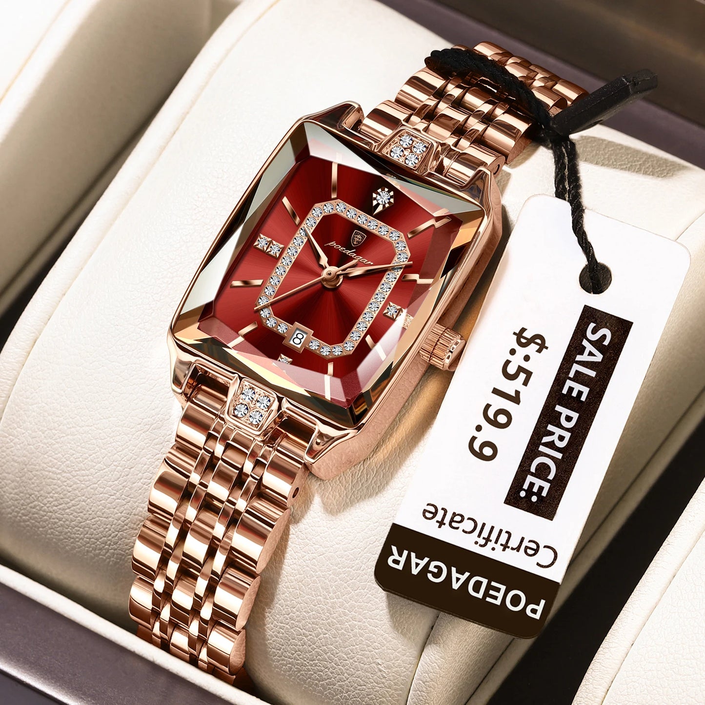 POEDAGAR Top Elegante Damen Armbanduhr Wasserdicht Datum Damenuhr Edelstahl Rechteck Quarz Damenuhren Weiblich Reloj