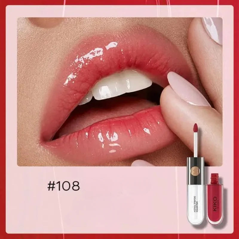 Kiko Lipgloss Doppelseitige Glasur Langanhaltender, nicht haftender, spiegelnder Flüssiglippenstift Natürliches, nacktes Lippen-Make-up Schönheitskosmetik