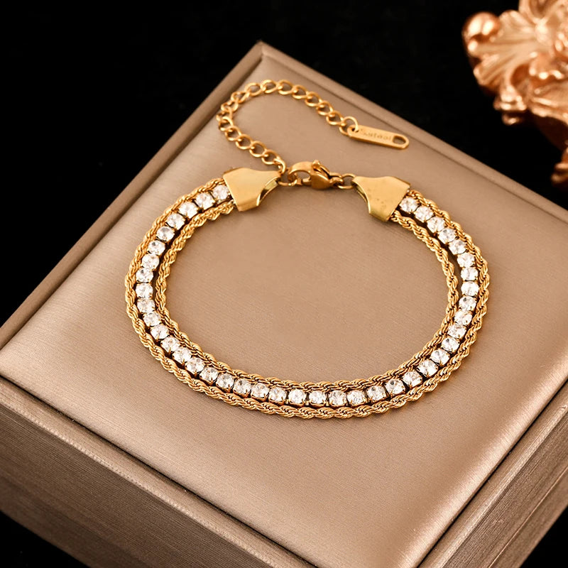 EILIECK 316L Edelstahl Twisted Armband Armreifen für Frauen Trendy 18K vergoldet Handgelenk Kette wasserdicht