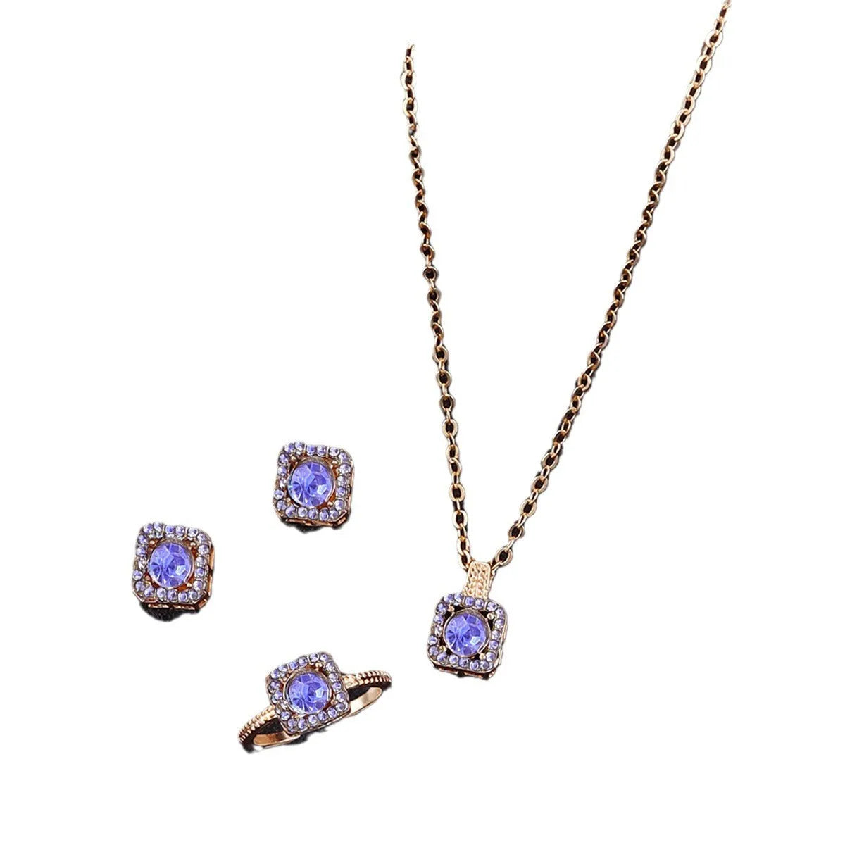 1PC Luxury Cube Jewelry Set, Women's Elegant Necklace, Earrings & Ring Set, Perfect Gift for Valentine's Day, Christmas Gift, Bi